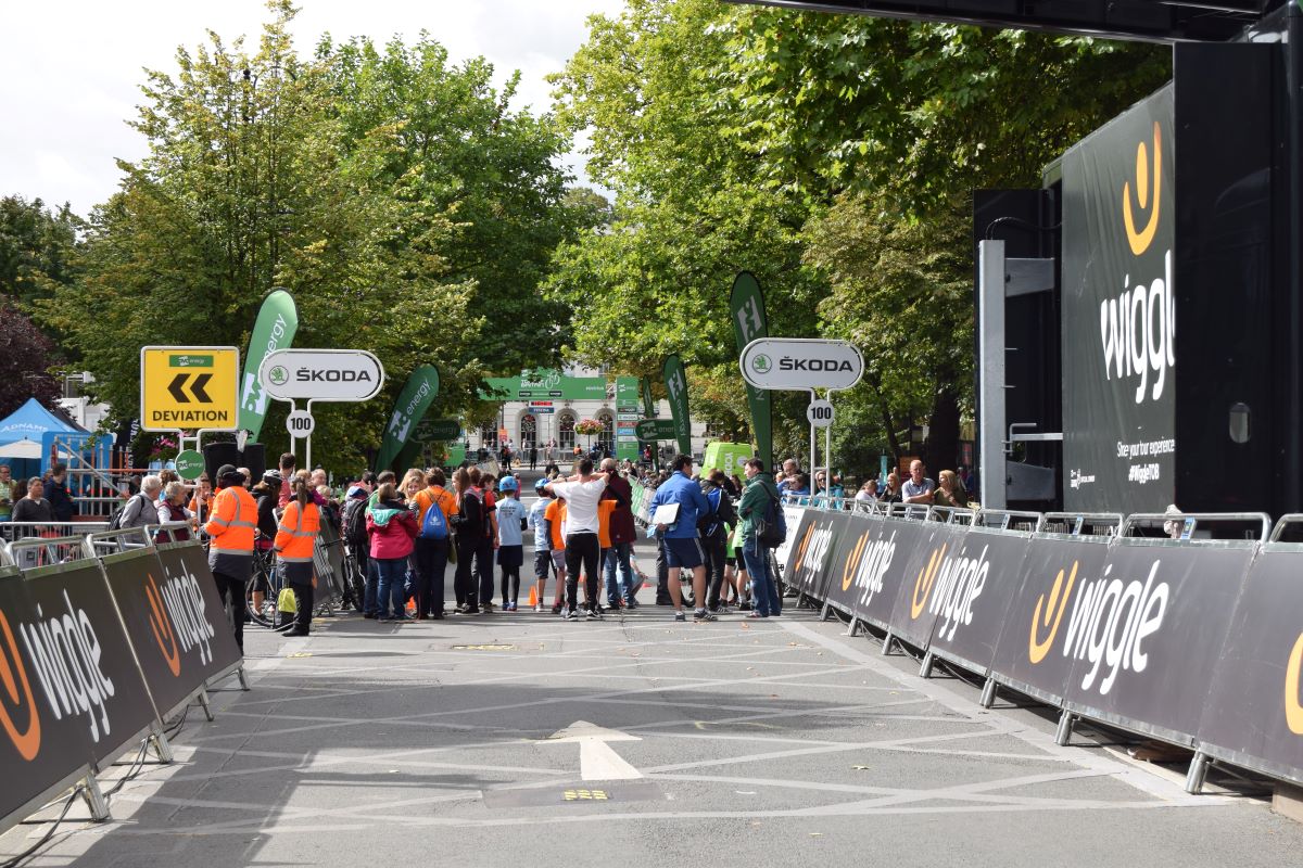 Crowds and children lined up to take part in event at the Tour of Britain in Cheltenham